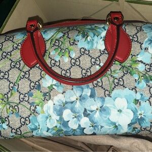 Gucci Floral Canvas Bag with Red Accents